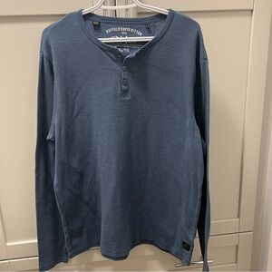 BUFFALO David Button Henley Waffle Knit Blue Long Sleeved Shirt Men's Size XL
